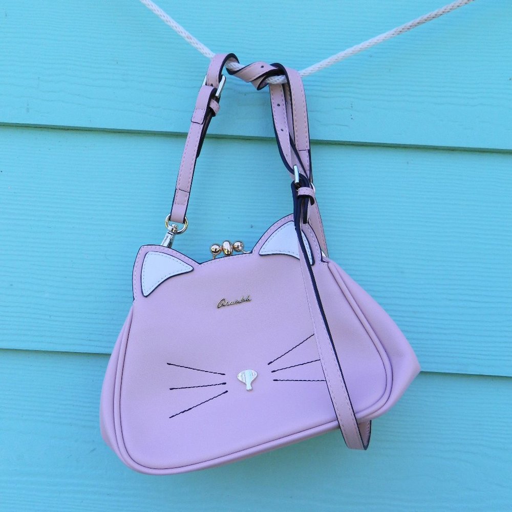 3/$20 Pastel Lilac Faux Leather Cat Snap Purse